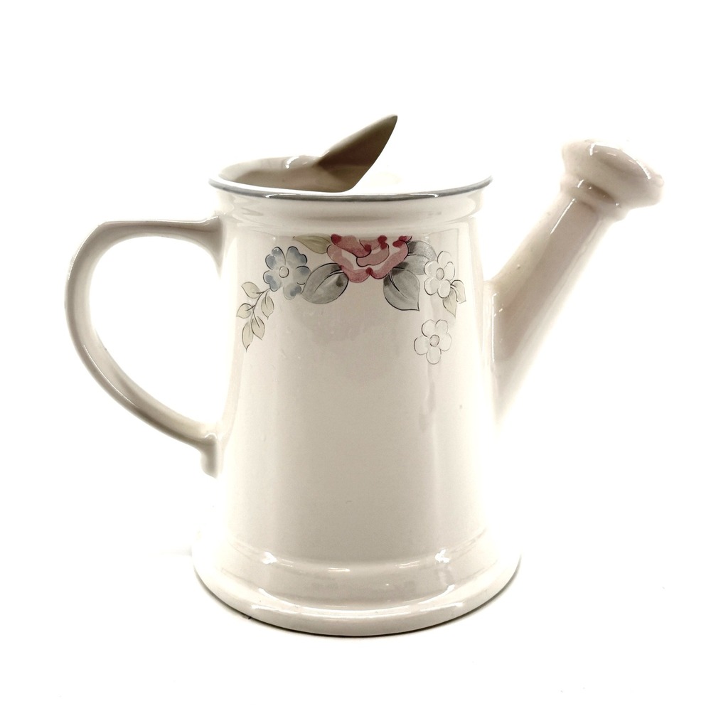 Pfaltzgraff Tea Rose Watering Can Pitcher Cream Floral Stoneware USA Good